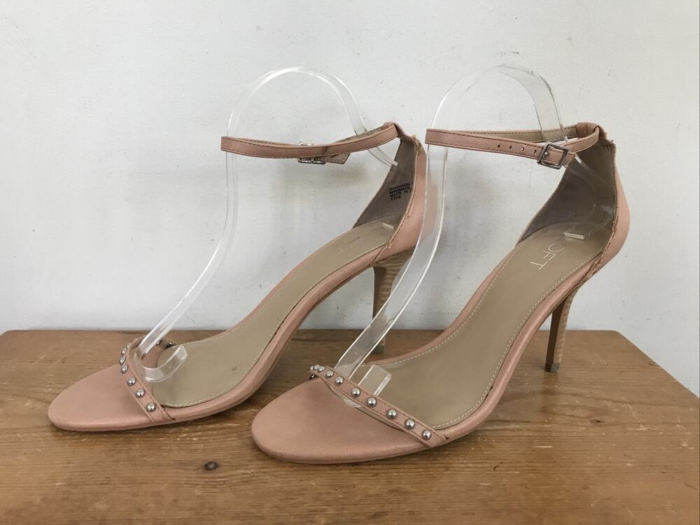 Ann Taylor Loft Vegan Rose Pink Studded Ankle Strap Stiletto High Heels 9.5M